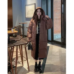 Women Brown Medium Length Down Black Jacket Hooded Coat Fashion Windproof Thicken Duck Down Feather Female Puffer Winter Outwear