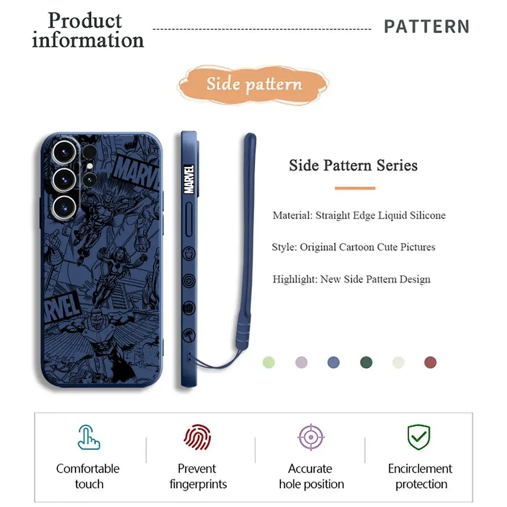 Marvel Logo Avengers Phone Case for Samsung Galaxy S24 Ultra S20 FE S22 Plus S23 Ultra 5G S21 Luxury Square Liquid Cover image 4