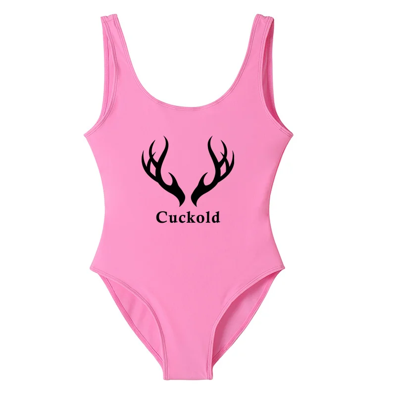 Cuckold Antlers Womens Swimsuit New Summer Bikinis Sexy Bodysuits One Piece Backless Swimwear Monokini Badpak Bathing Suit