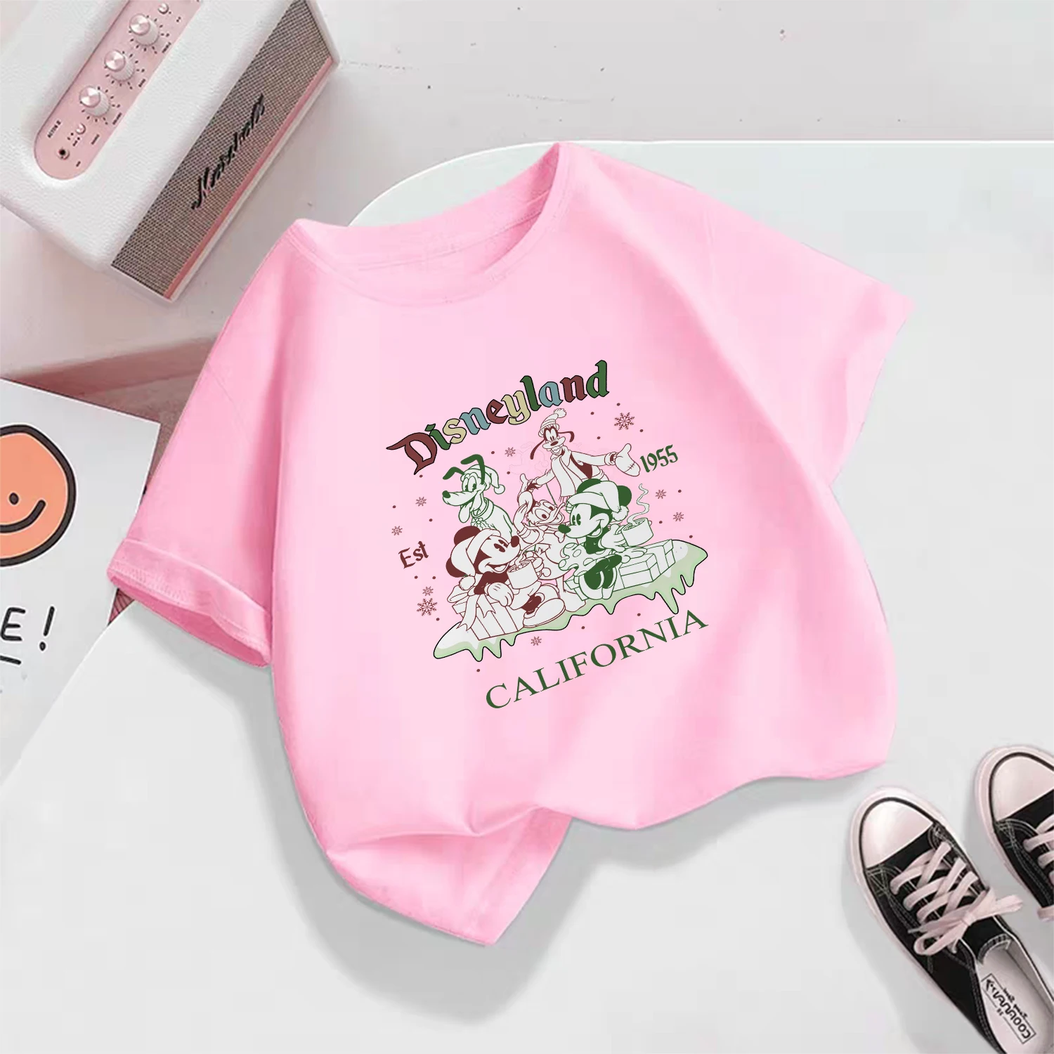 تي شيرت صيفي للأولاد والبنات من القطن الخالص كارتوني ديزني - مريح وغير رسمي بأكمام قصيرة - تي شيرت جديد للأطفال لعام 2026