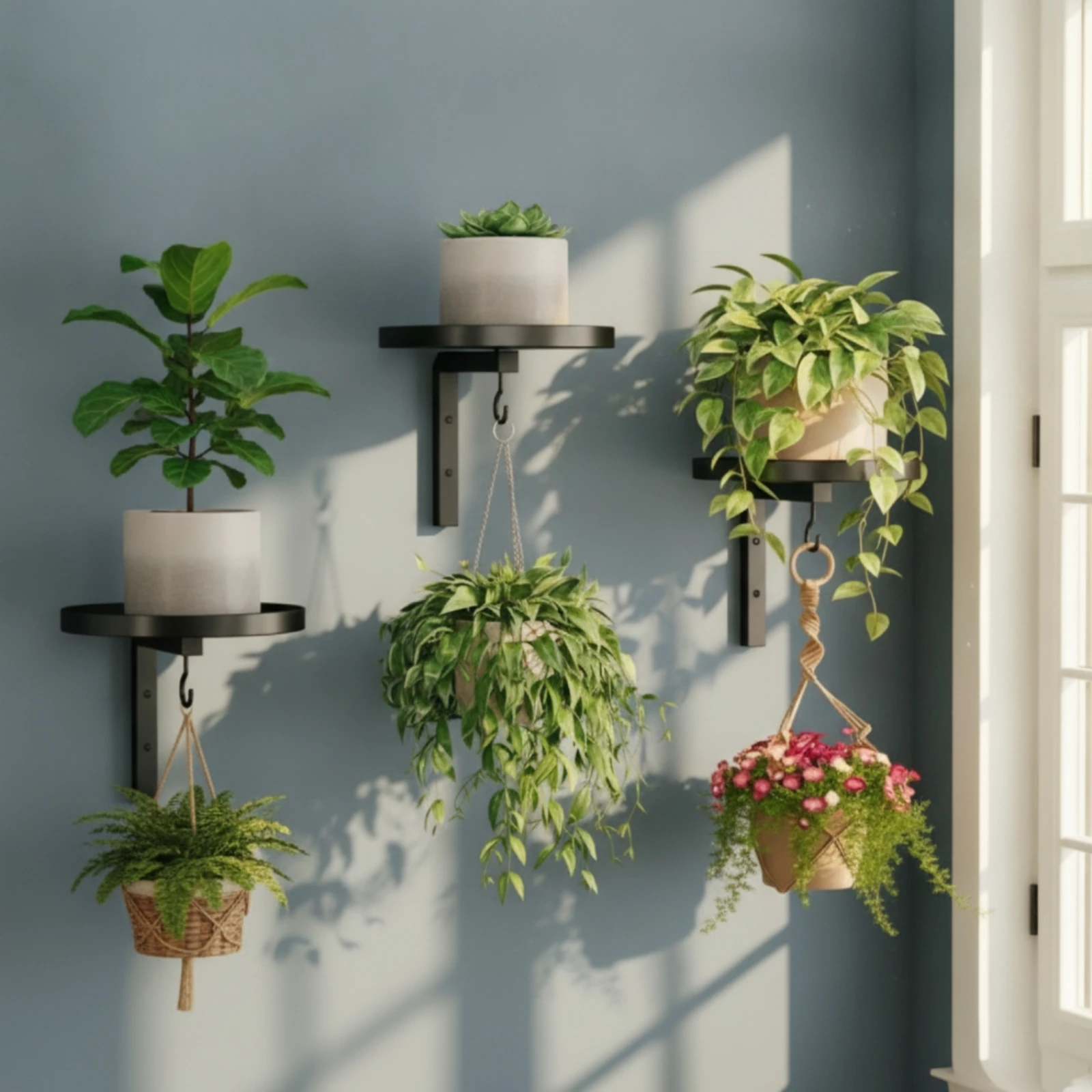 3 Pieces Wall Plant Shelf with Hook Space-Saving Plant Shelf with Hooks Modern Easy to Install for Homeowners, Living Room