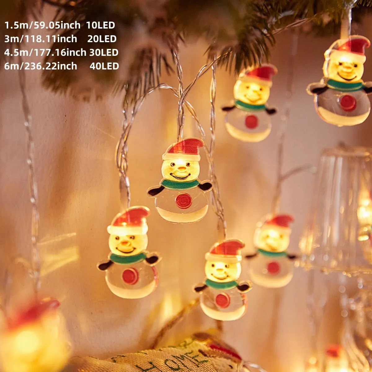 سلسلة أضواء عيد الميلاد LED تعمل بالبطارية ، رجل الثلج ، شجرة الكريسماس ، سانتا كلوز ، جو خرافي ، أضواء معلقة ، 1: 1000