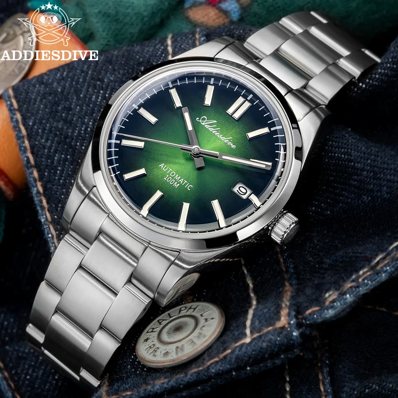 

ADDIESDIVE New Men's Watch Luxury Sapphire Crystal 39mm Gradient Green Waterproof Luminous Stainless AD2071 Mechanical Watches