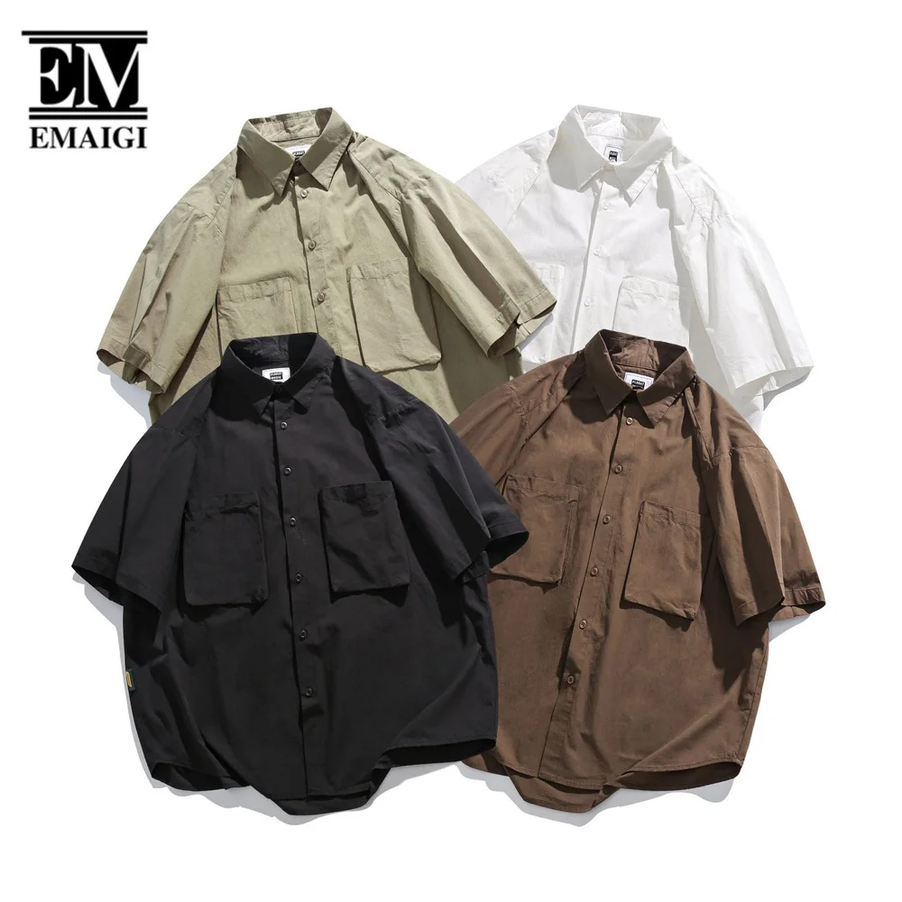 

Summer Men Short Sleeve Japanese Korean Streetwear Fashion Loose Casual Cargo Shirts Cityboy Outdoor Shirt Blouses