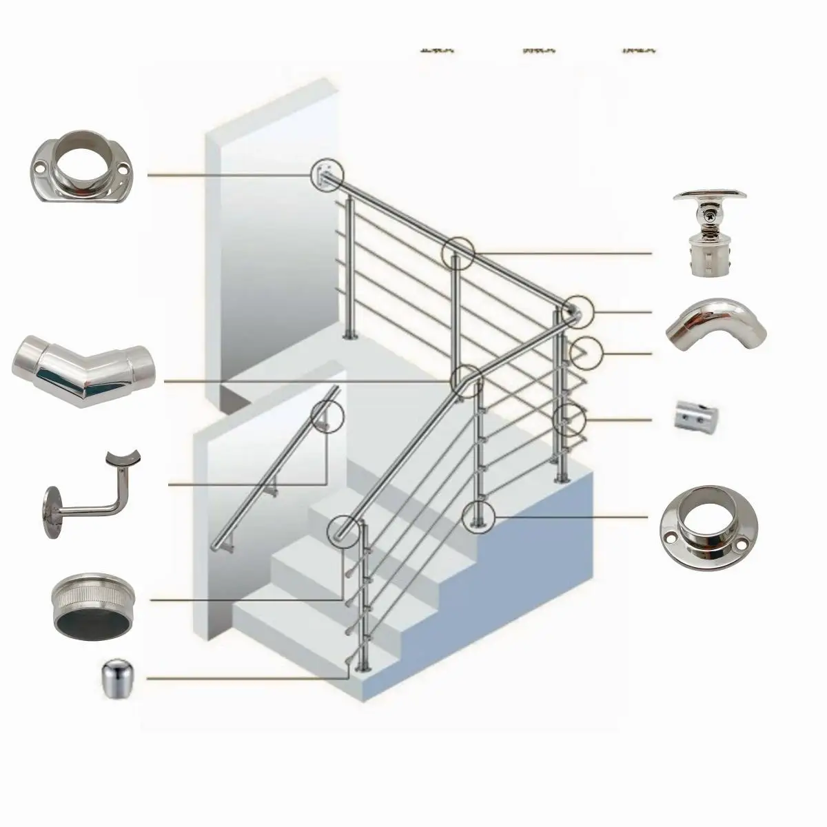 Barandilla de escalera de acero inoxidable 316 de alta fundición, 38,1mm, Base de pasamanos, codos de brida, tapas de extremo de pasamanos, soporte de pasamanos