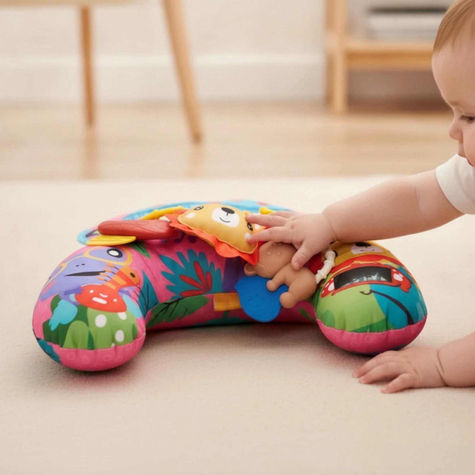 Tummy-Time Pillow with Toys Soft Tummy-Time Pillow Baby Support Cushion Ergonomic Machine-Washable for Infants, Floor Play view 4