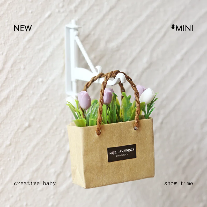 3D Hooked flower basket Fridge Magnet Simulation Fridge Magnetic Cute Refrigerator Stickers Decor Mini Bouquet Tulip Handbag