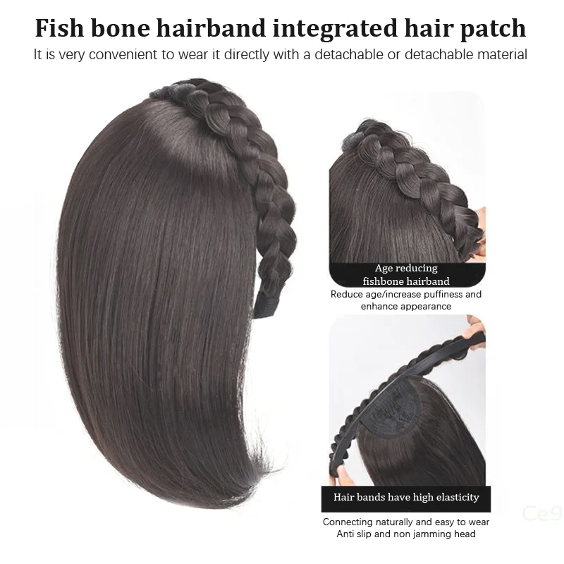 Women's Short Headband Wig  Integrated Fish Bone Design for Easy Styling