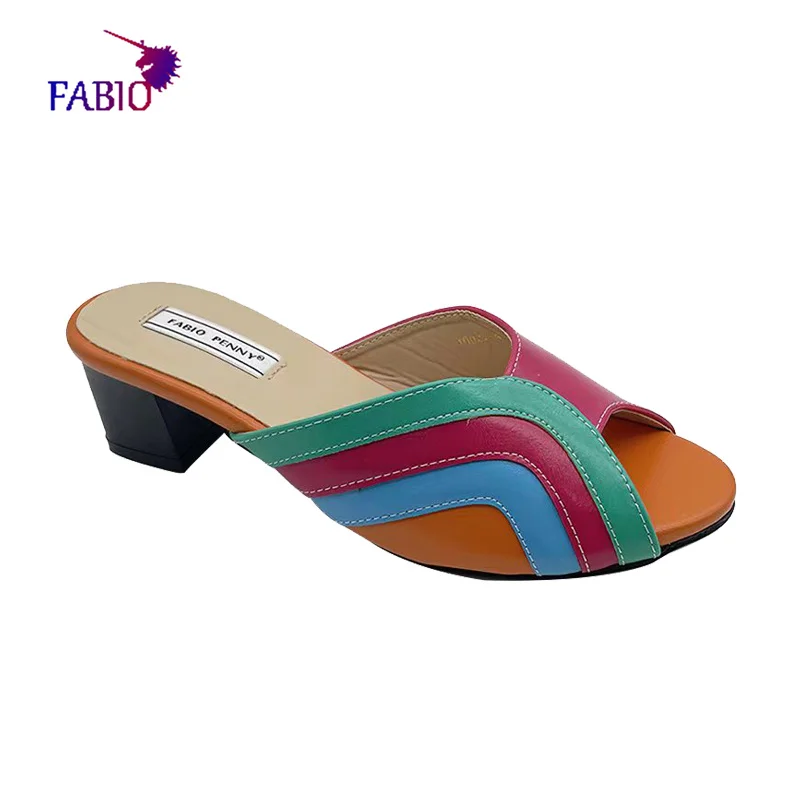 Italian new fashion style multi-color striped splicing design outdoor leisure beach women's slippers