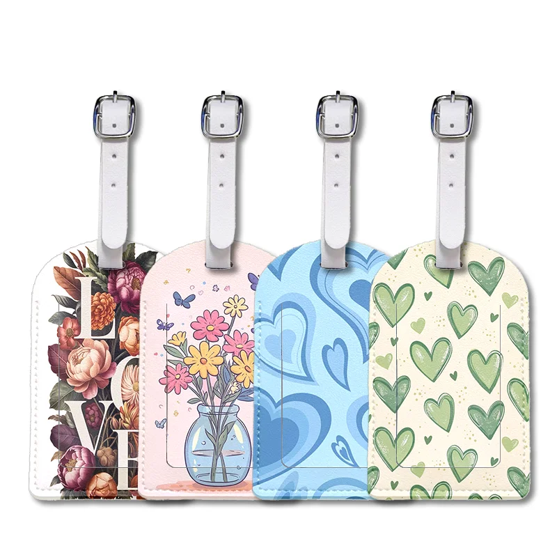 

Luggage Tags with Privacy Cover PU Leather Cruise travel Waterproof Tag Flowers Hearts Suitcase Tags for Men Kids Women