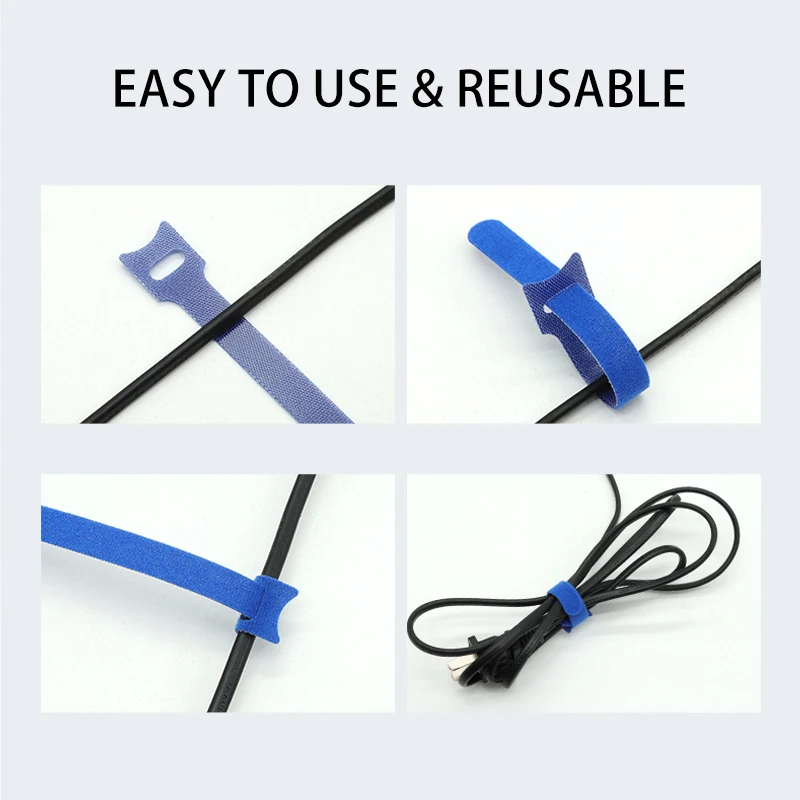 12x150mm Multi-Colour Nylon T-Type Hook & Loop Tape Reusable Fastener Wire Tie Cable Organizer 10~1000pcs Adjustable Cable Ties