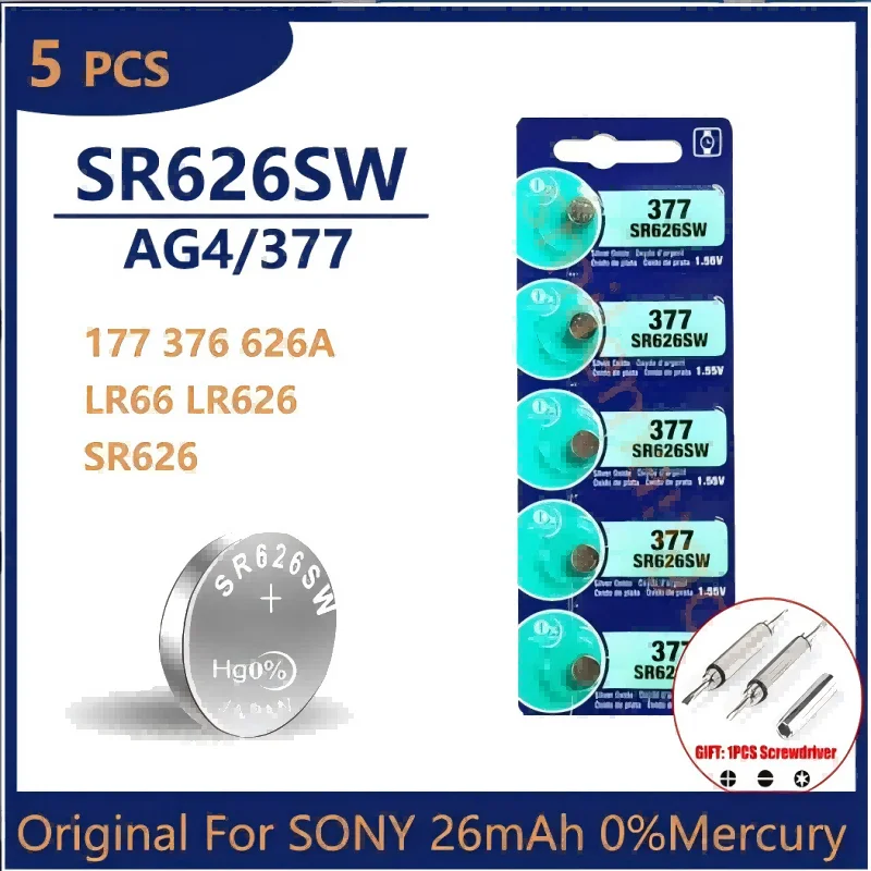 Original AG4 377 For SONY Button Batteries SR626SW SR626 177 376 626A LR66 LR626 Cell Coin Alkaline Battery For Watch Toys Cloc