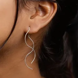 Simple Spiral Wave Ear Line Earrings For Women Sliver Color Fashion Piercing Ear Minimalist Hanging Earing Trendy Jewelry E243