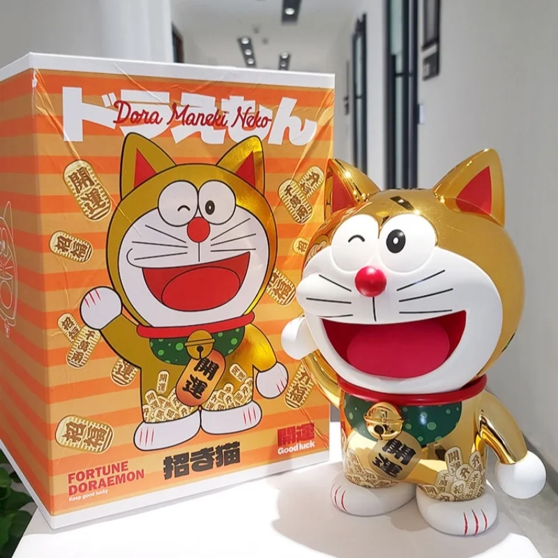 2023 New Kawaii Lucky Maneki-neko Doraemon Resin Mirror Plating Gk Toy Cute Desktop Decorative Birthday Gift For Store Opening