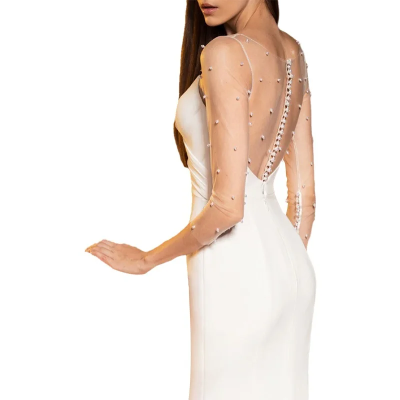 أنيقة الساتان التخسيس العروس ضوء الشاش أزياء داخلي حورية البحر نخب اللباس الخصر مقصوص قطار مأدبة ثوب