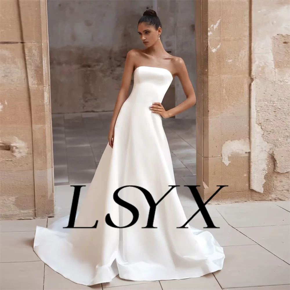 LSYX-Robe de mariée simple sans bretelles pour femme, haut en dentelle, pansement, dos ouvert, longueur au sol, robe de patient, sur mesure, 2 pièces