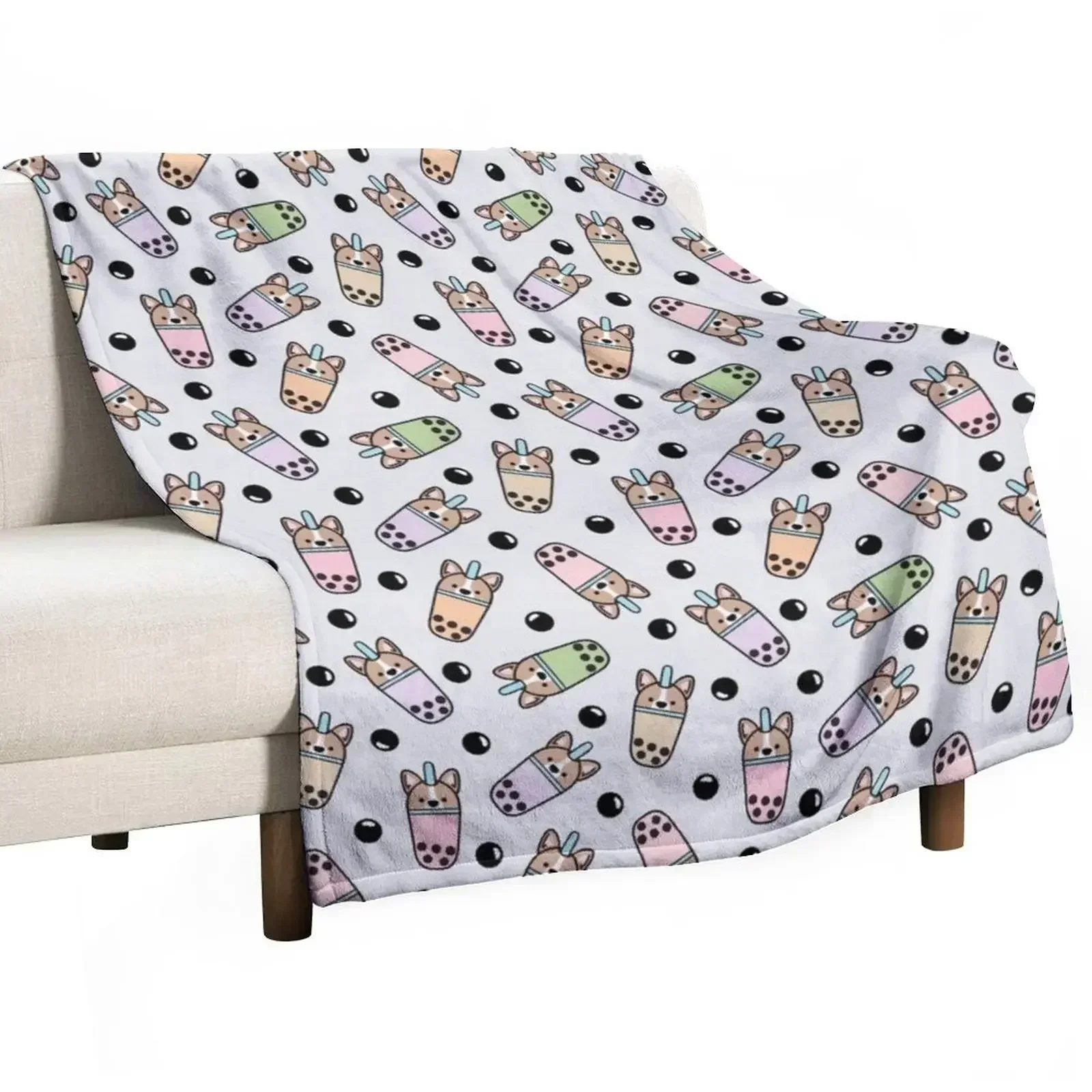 

Boba Corgi Throw Blanket Thin Multi-Purpose Blankets