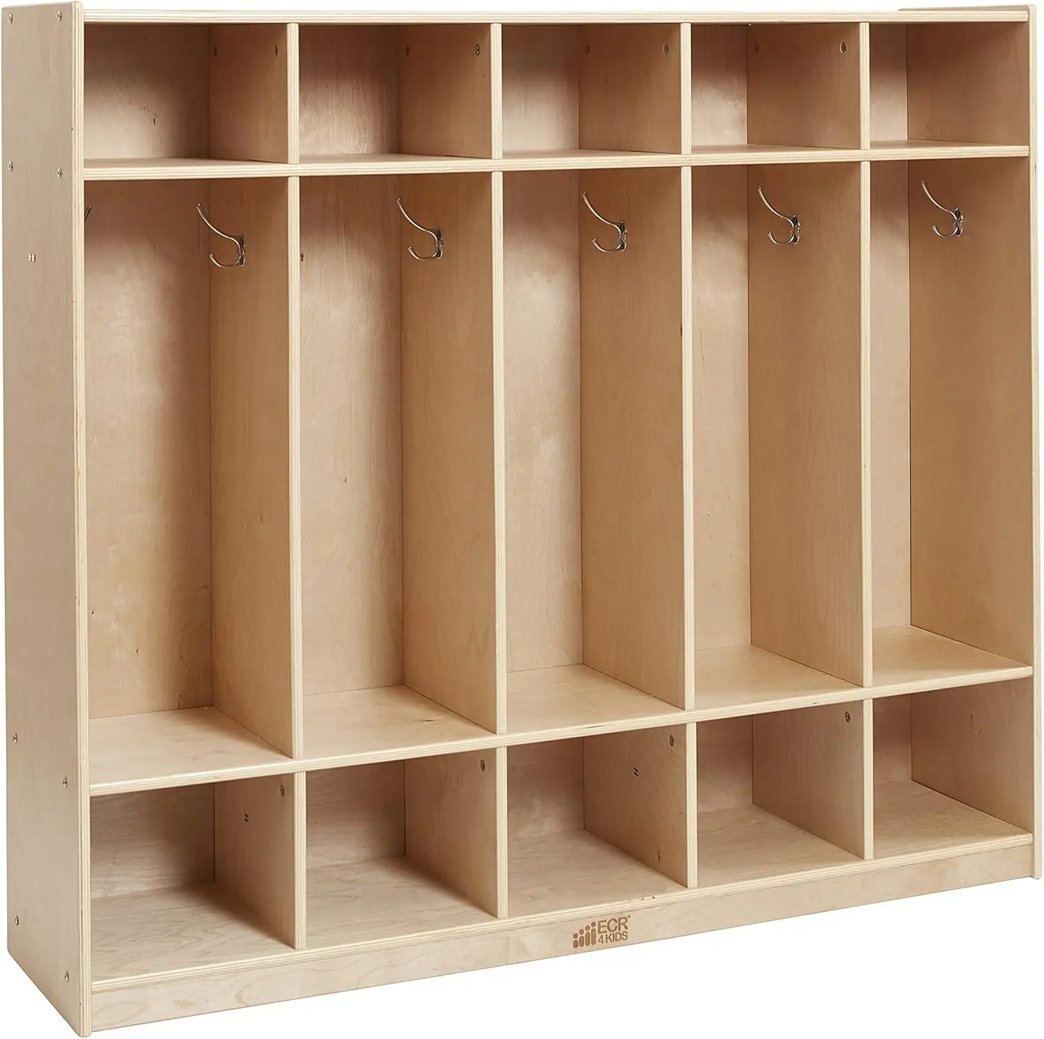 ECR4Kids 5-Section Straight Coat Locker, Classroom Furniture, Natural