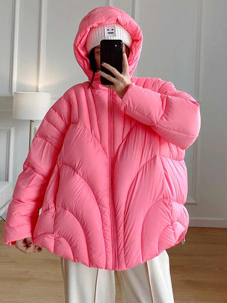 [EAM] Camel Big Size Keep Warm Down Jacket New Hooded Long Sleeve Warm Women Parkas Fashion Tide Autumn Winter 2024 CP3472