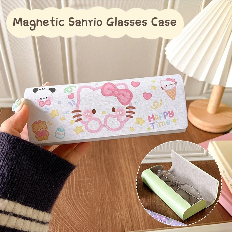 Sanrio Hello Kitty estuche magnético para gafas Kawaii Cinnamoroll Kuromi Pochacco caja de almacenamiento de gafas viaje portátil niñas