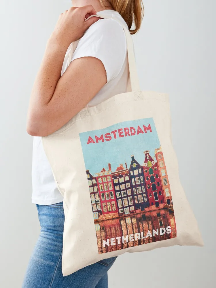 

Amsterdam Netherland colorful canal houses Tote Bag custom canvas bag Custom bag cloth woman