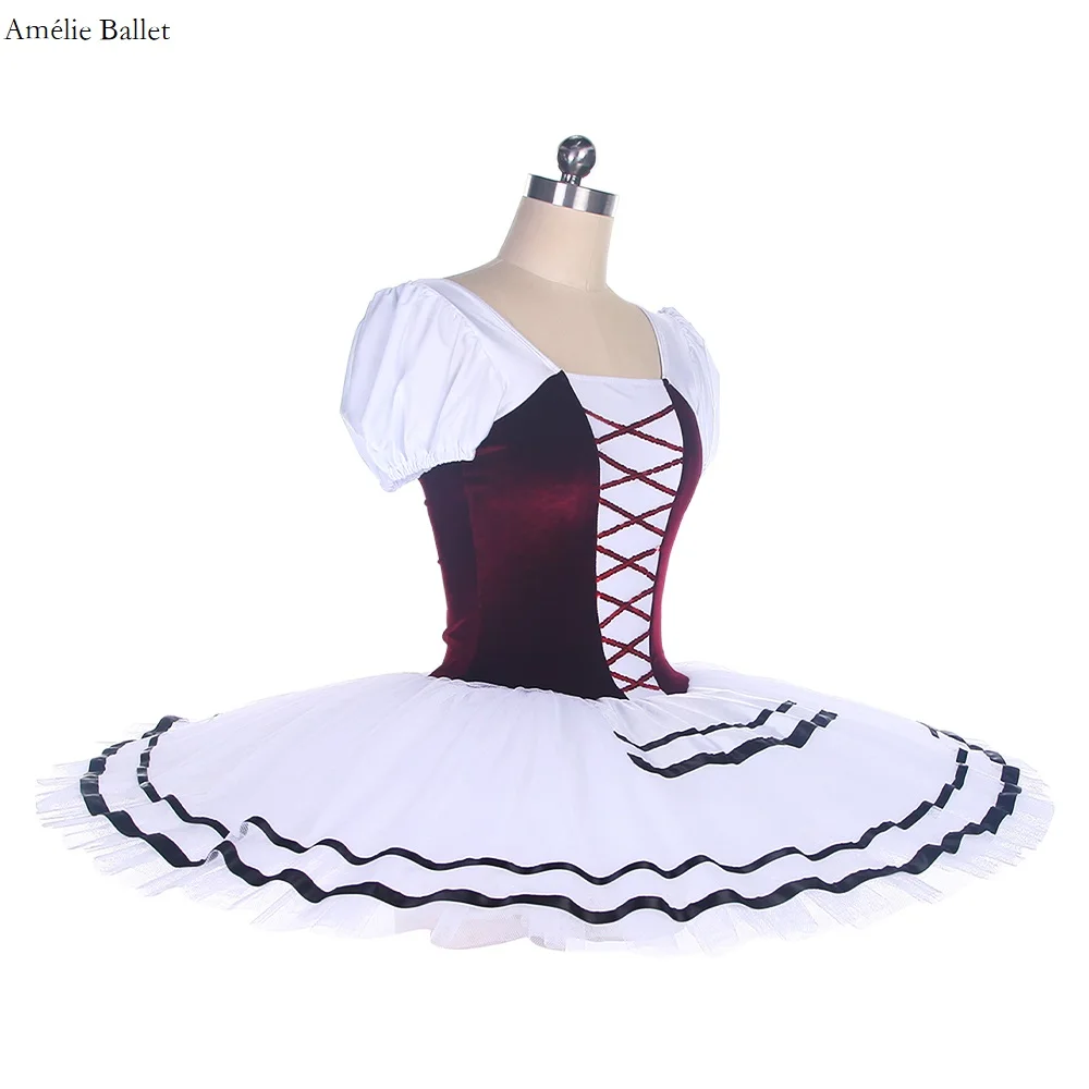 BLL488 Kapmouwtjes Bordeaux Fluwelen Top Lijfje met Witte Stijve Tule Tutu Rok Pre-Professionele Ballet Tutu Prestaties kostuum