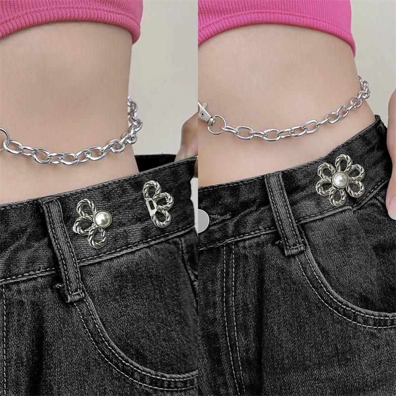 Flowers Clover Stars Alloy Pants Tighten Waist Brooches Buckle Pins Waist Clip Adjustable Snap Detachable Button for Pants Jeans