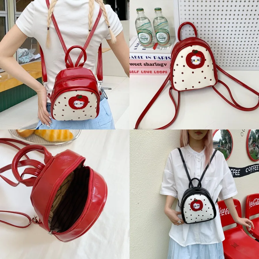 

【New style】Cute apple polky dot cat backpack women's new fashionable style preppy style backpack handbag