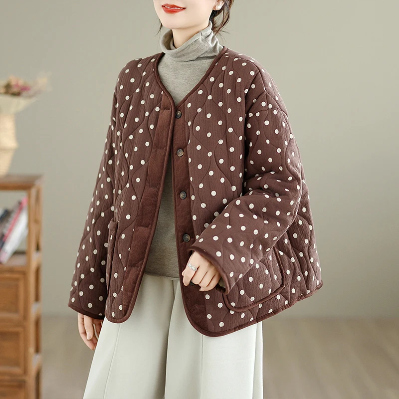 

Loose Fit Floral Print round Ne down Cotton Jaet Large Size Retro Sle Winter New Arrival Korean Sle Women's Coat