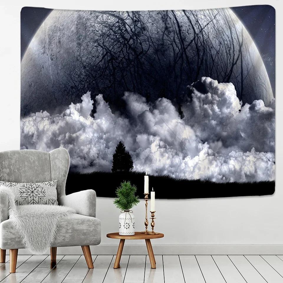 Black and white moon tapestry starry sky print tapestry wall living room room decoration 70X100CM 100X150CM