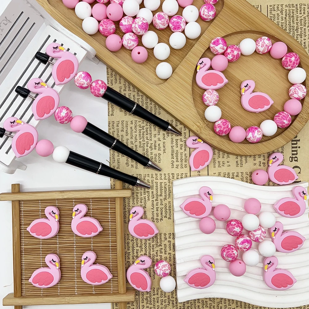 33-teiliges Silikonperlen-Set in Flamingo-Form zum Selbermachen von Perlenketten, Armbändern, Dekorationen, Stiften, Schmuckanhängern usw. Feiertags-Geburtstagsgeschenk – Detail 2