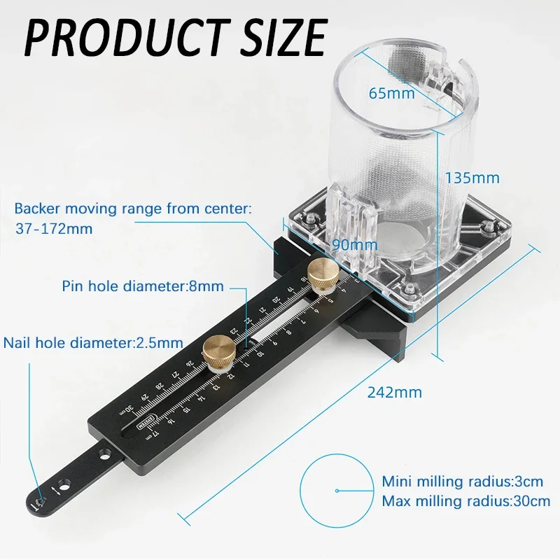 Woodworking Circle Cutting Jig for Electric Trimming Machine Wood Router Milling Circle Slotting Base DIY Tools with Scale Fence