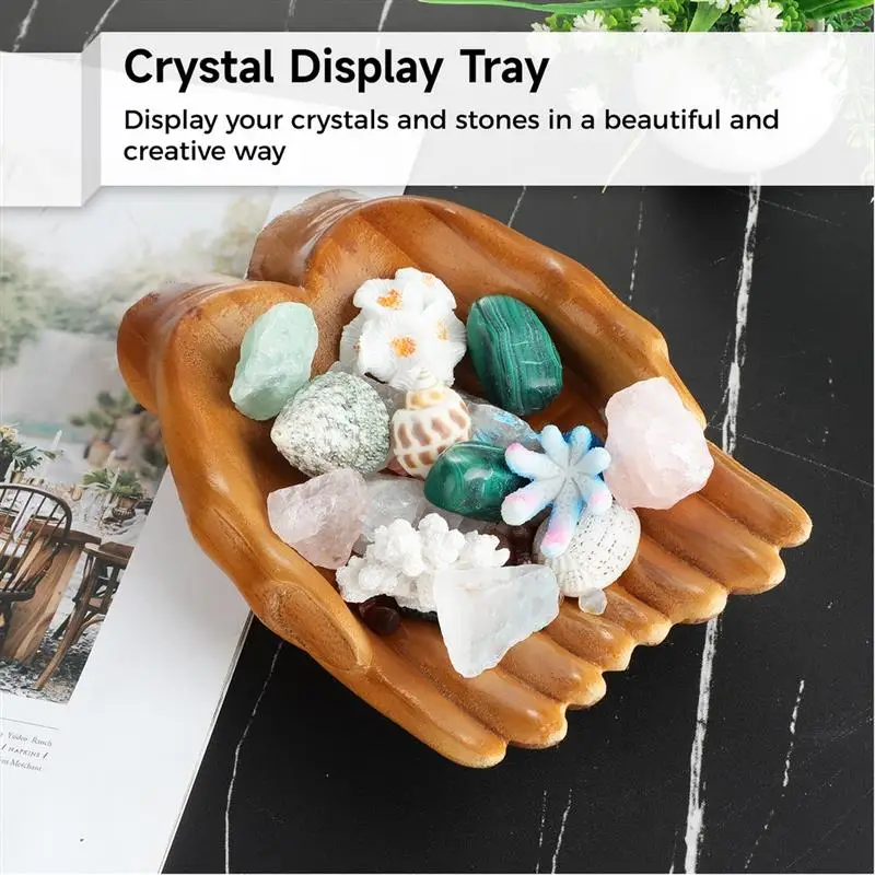 Crystal Display Stand Carved Hands Offering Bowl For Crystal Stone Keepsakes Trinkets Display Carved Hand Crystal Display