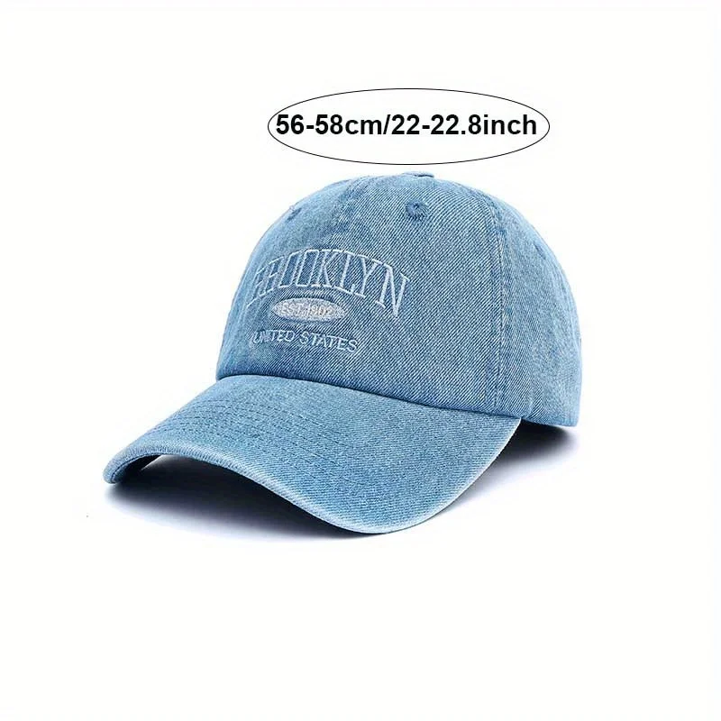 Topi Baseball Denim bordir huruf, untuk pria wanita katun dapat disesuaikan kasual Hip Hop pakaian jalanan