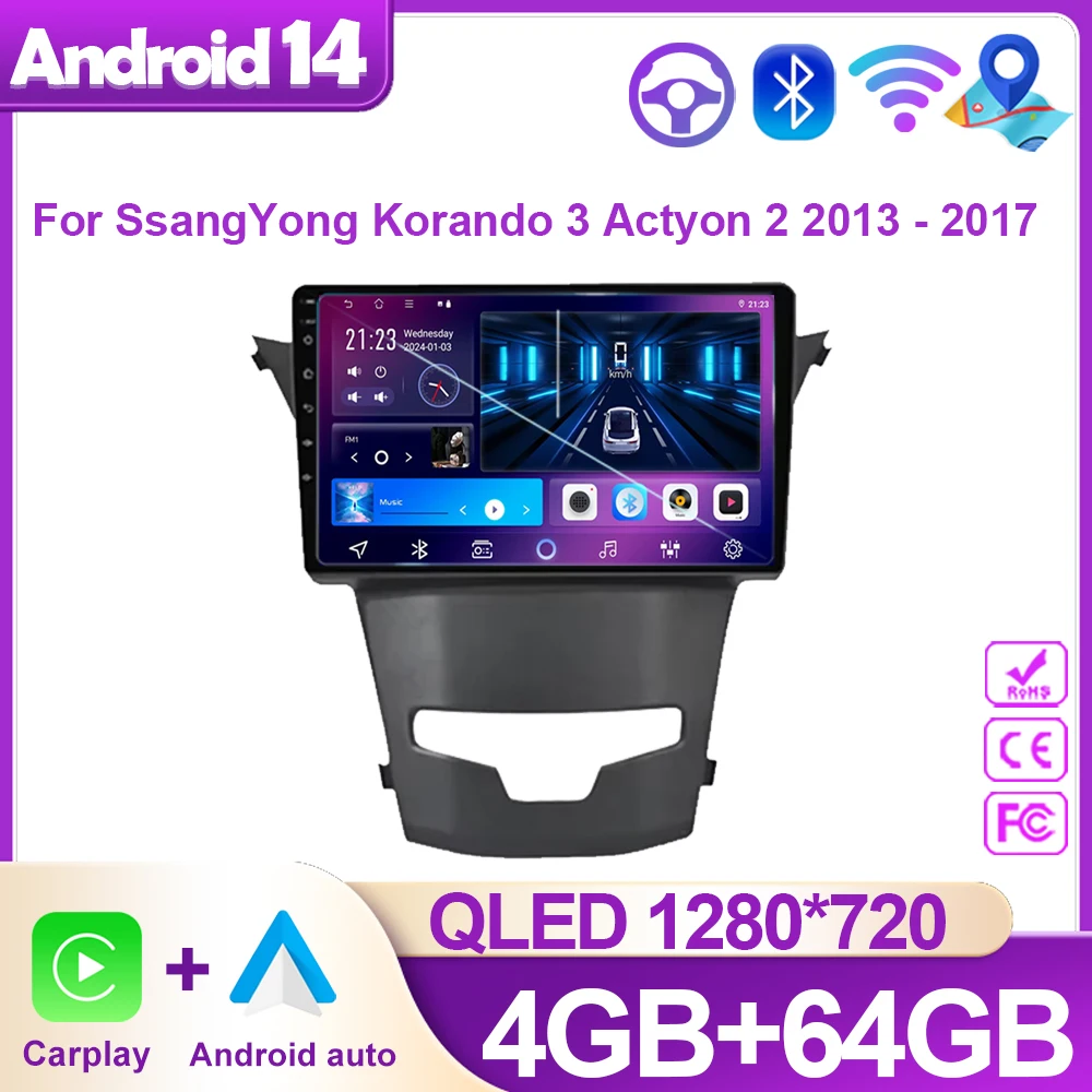 

Android 14 для SsangYong Korando 3 Actyon 2 2013-2017 Fagmo мультимедиаale Autoradio navigazione Stereo Radio Lettore Video Le