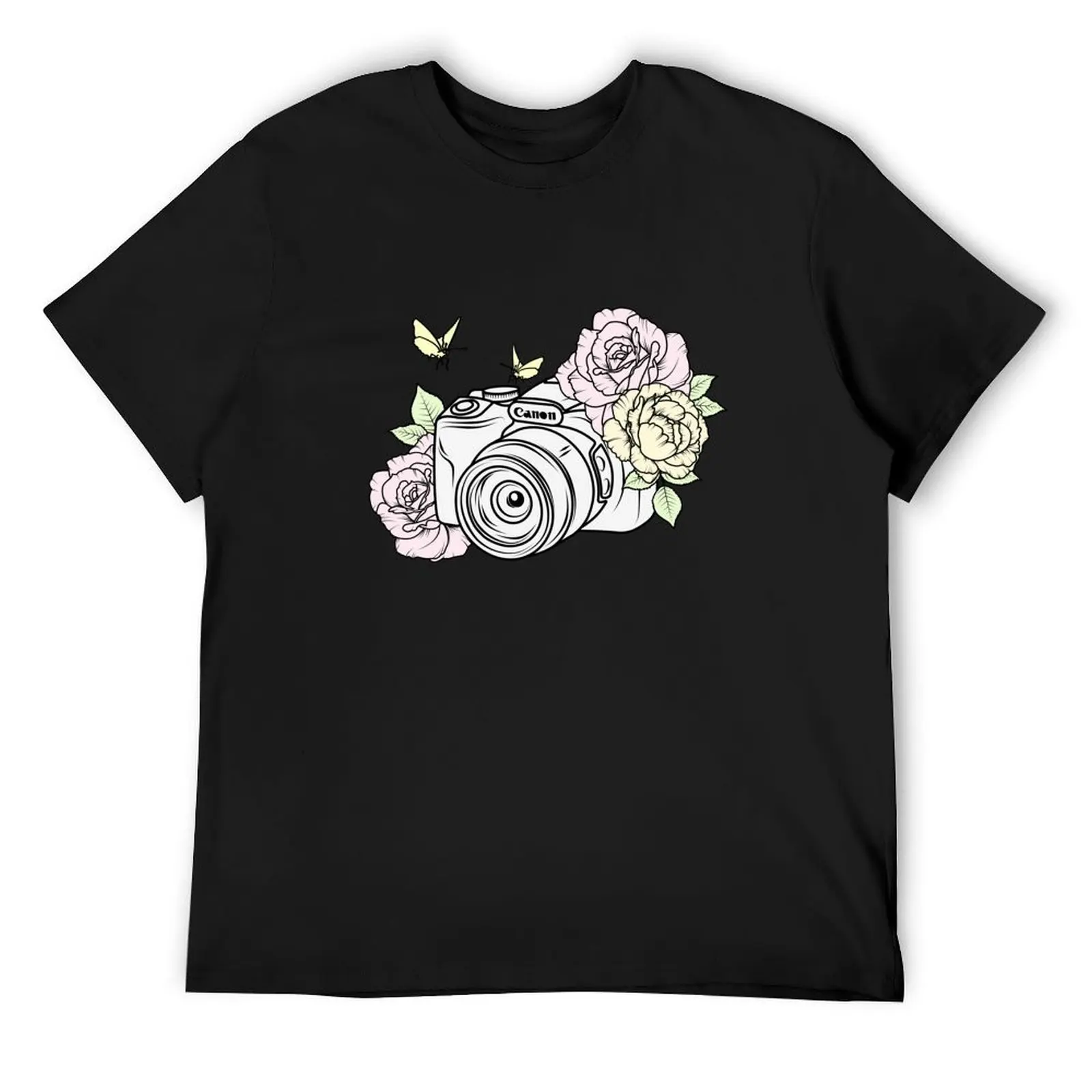 Floral Photographer Camera T-Shirt customizeds sublime shirts graphic vintage anime shirt men workout shirt