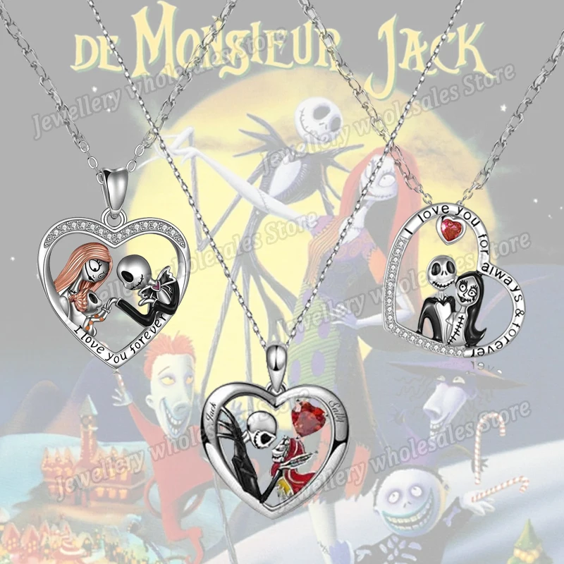 The Nightmare Before Christmas Necklace Women Movie Characters Jack Sally Stainless Steel Pendant Necklace Fashion Jewelry