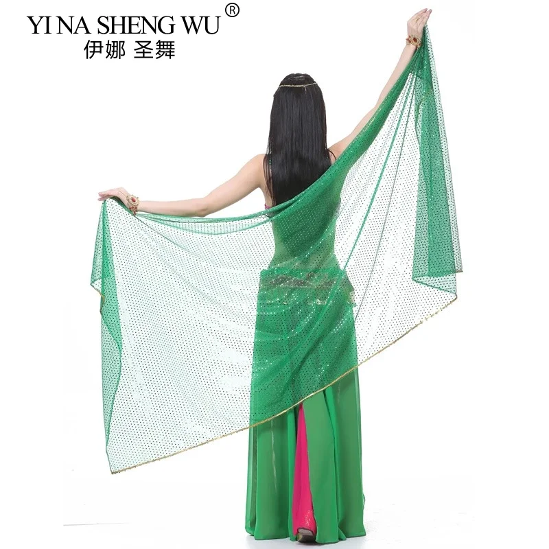 Bufanda para danza del vientre, chal con lentejuelas brillantes, velos de medio círculo puesta en escena, velo profesional de gasa para danza del vientre para mujer, 210x95cm