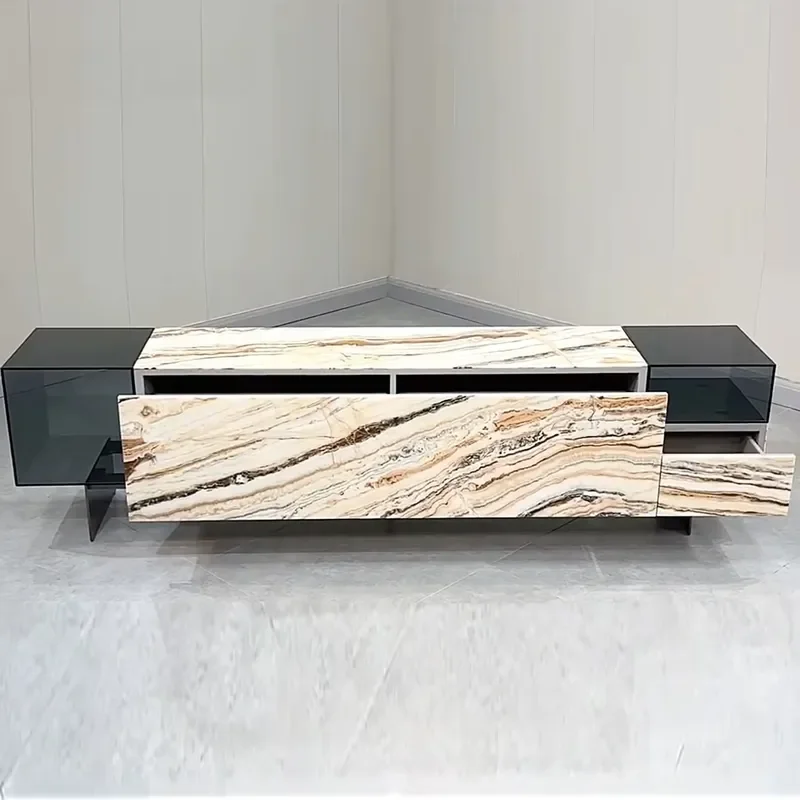 Italian Marble Onyx Travertine Wall Mounted TV Cabinet for Villas and Mansions Elegant Living Room Storage Unit