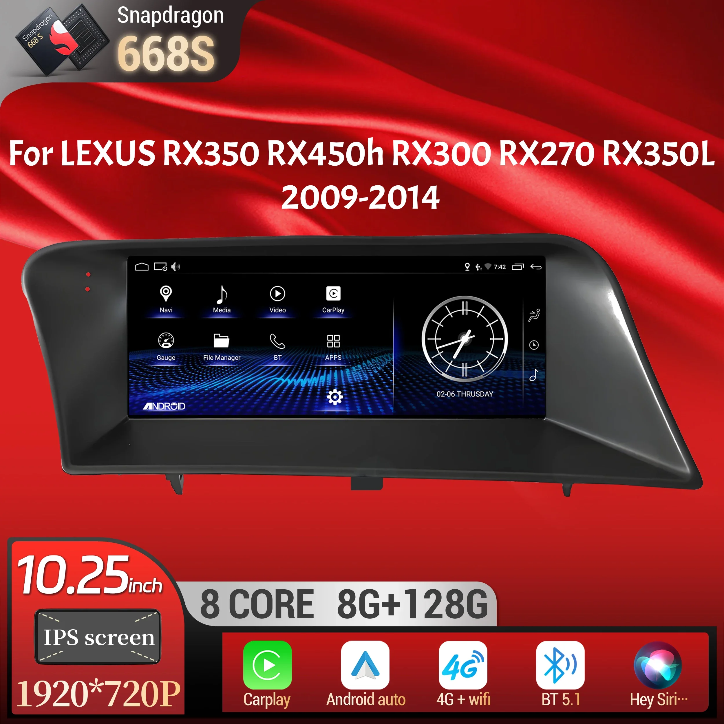 10.25inch For LEXUS RX350 RX450h RX300 RX270 RX350L 2009-2014 Car Radio Multimedia Carplay Snapdragon 668S Navigation GPS Screen