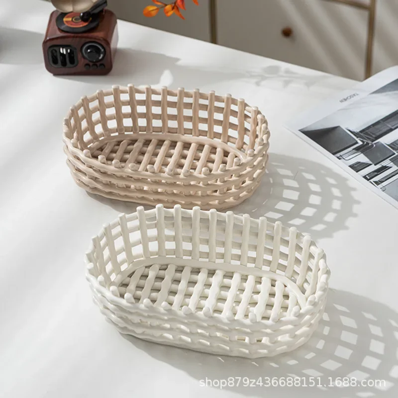 Handwoven Ceramic Basket Nordic Ins Style Multi-purpose Home Storage Fruit Basket Desktop Decoration Accessories