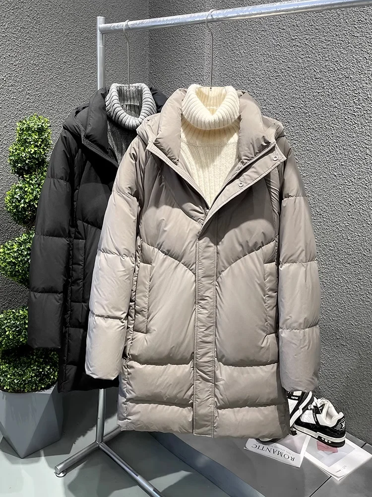 

Утепленное пуховое пальто Thiened Warm Du для мужчин, большие размеры, средней длины, с капюшоном, зимнее, 90% белый пух, верхняя одежда для молодежи