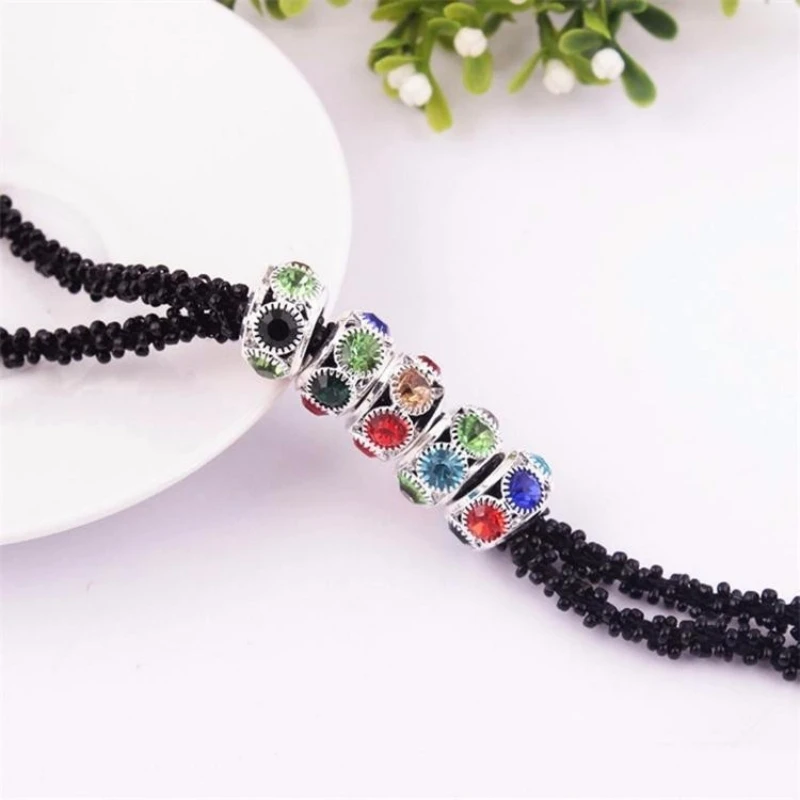 European and American black long chain crystal pendant necklace sweater chain temperament female fashion necklace jewelry