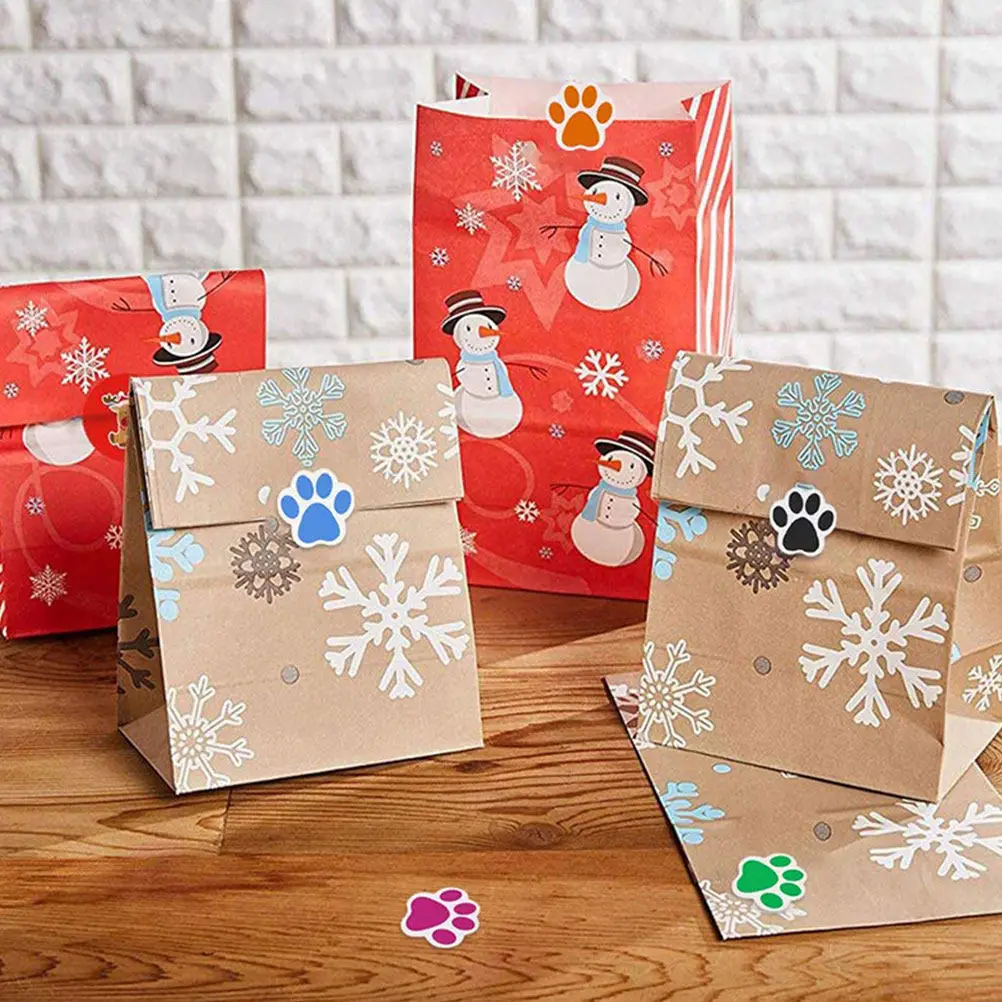 6 Rolls Animal Paw Print Stickers Kids Friendly Self-Stick Decals for Biscuit Bags Birthday Gifts Teacher Reward Labels