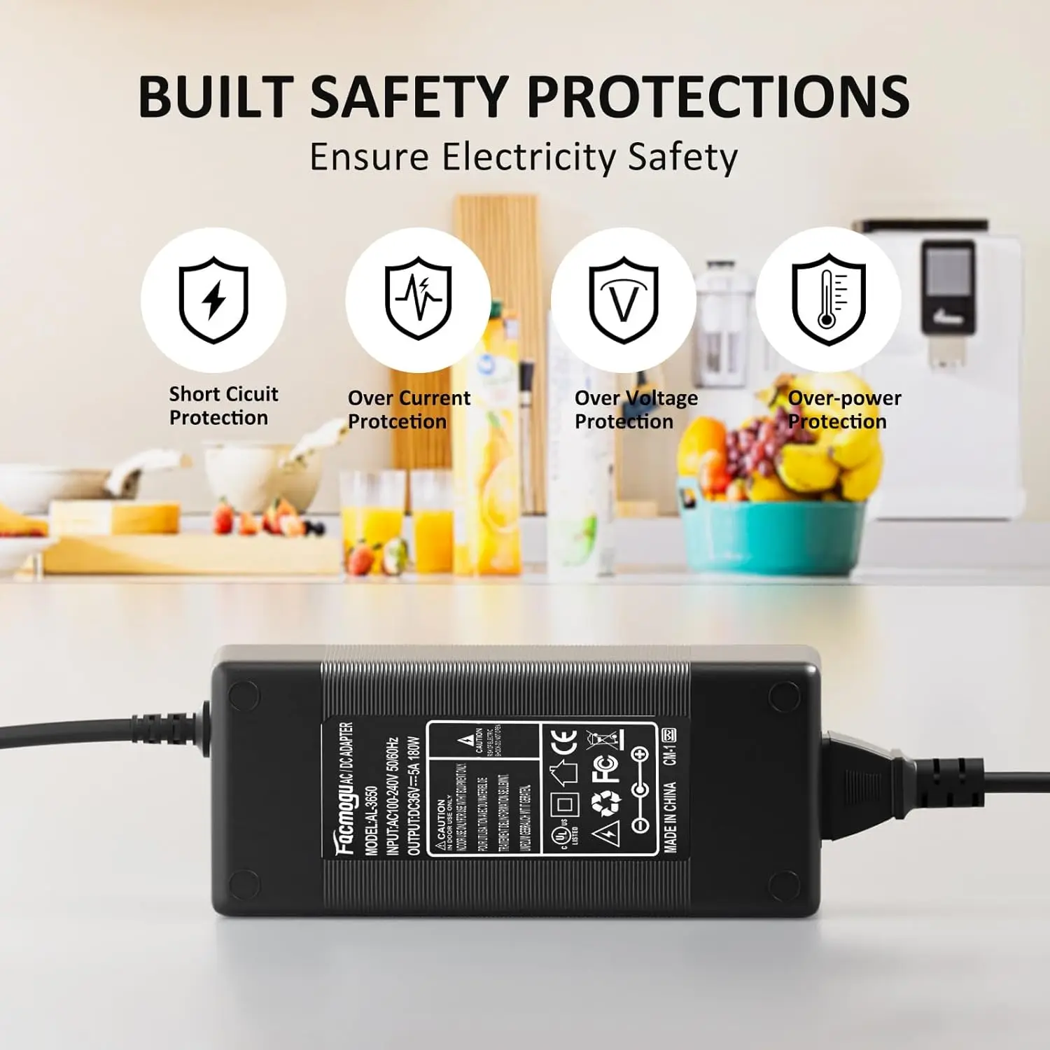 24V Power Adapter 1A 2A 2.5A 3A 4A 5A 6.5A Output Current 100-240V AC-DC Equipped with EU US UK AU Standard Country Power Cord