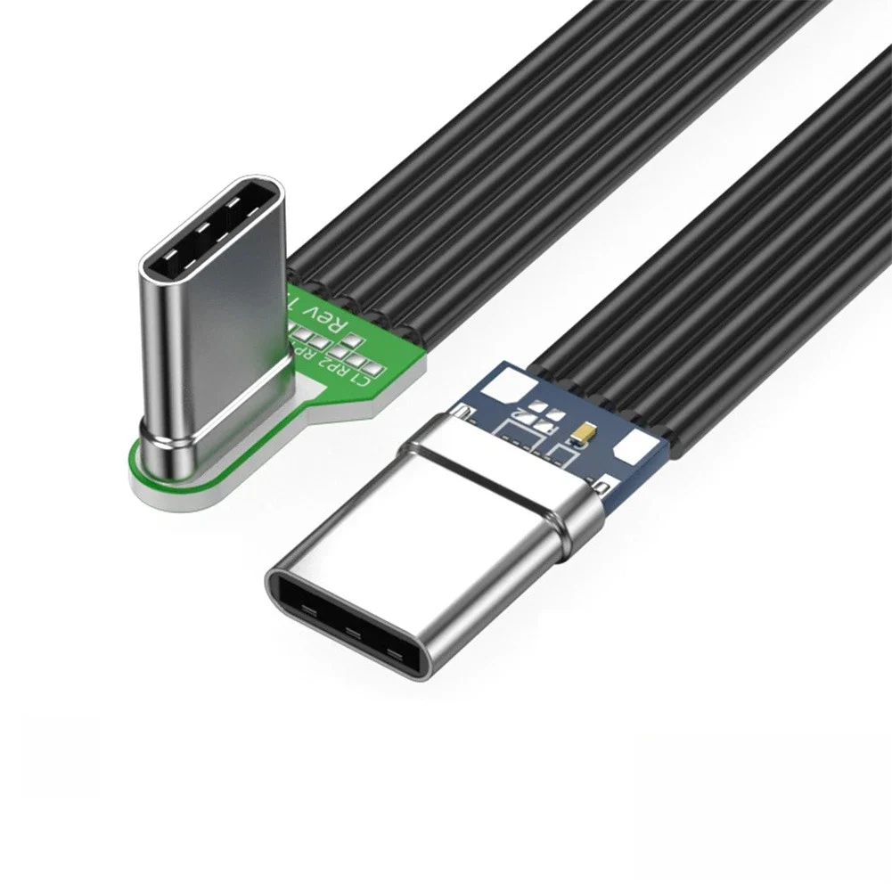 65W Schnellladung 2.0 Datenübertragung Datenkabel Flexibles Flaches Silikon USB-C zu USB-C Kabel Links/Rechts Gewinkelt für Kamera-Handys
