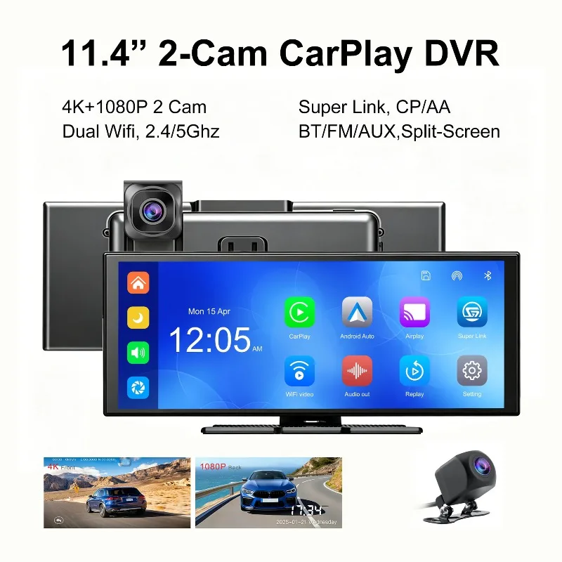 4K driving recorder 11.4 inch carplay screen car navigator