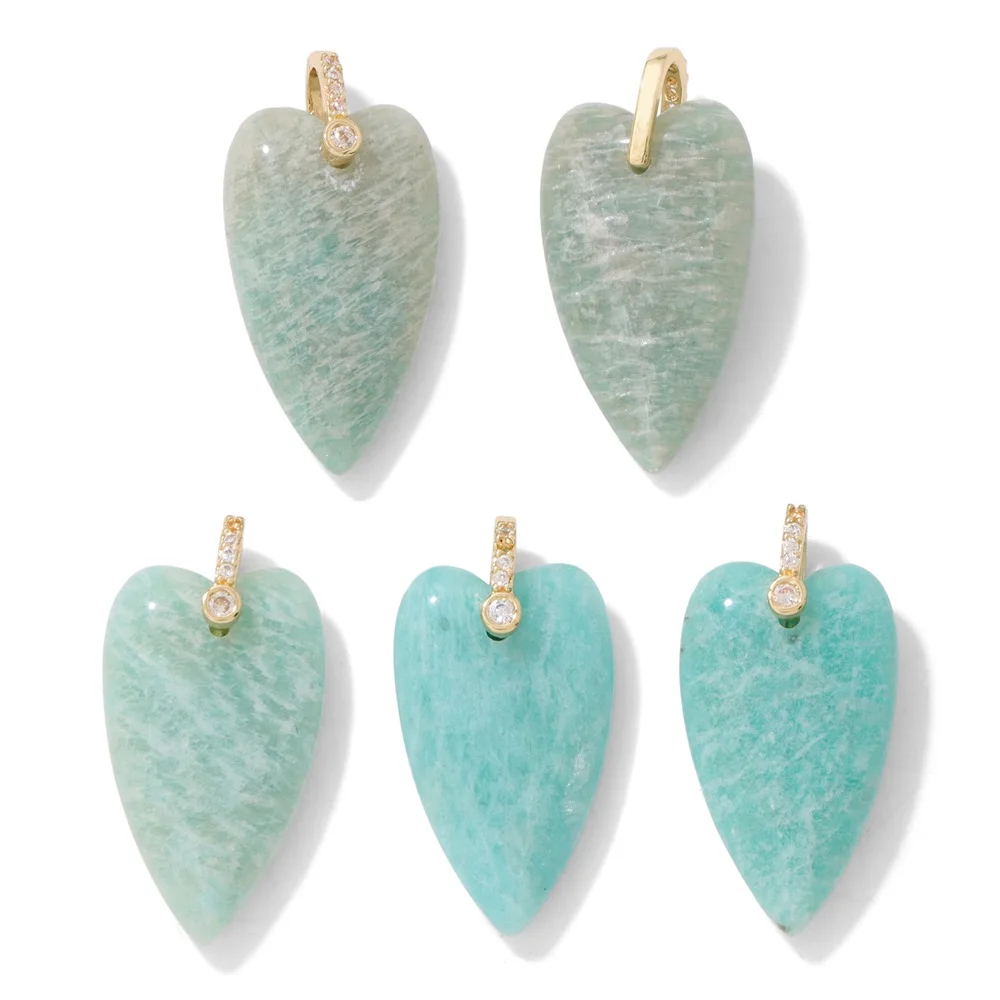 2PCS Natural Stone Heart Pendants 16X27MM Polished Quartz Amethyst Lapis Lazuli Charms with CZ Bail For Jewelry Making Necklace image 4