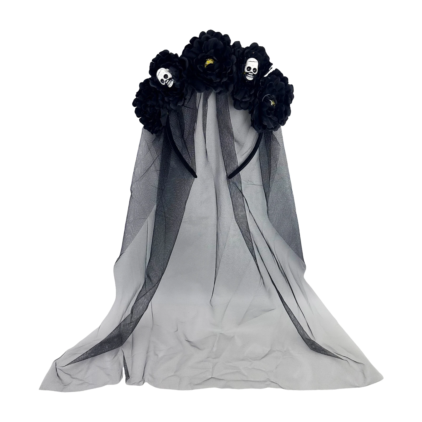 

Хэллоуин Длинная лента Вуаль Цветочная повязка для волос Девушки День мертвых Красная роза Цветы Головной убор Вечеринка Косплей Готический обруч на голову