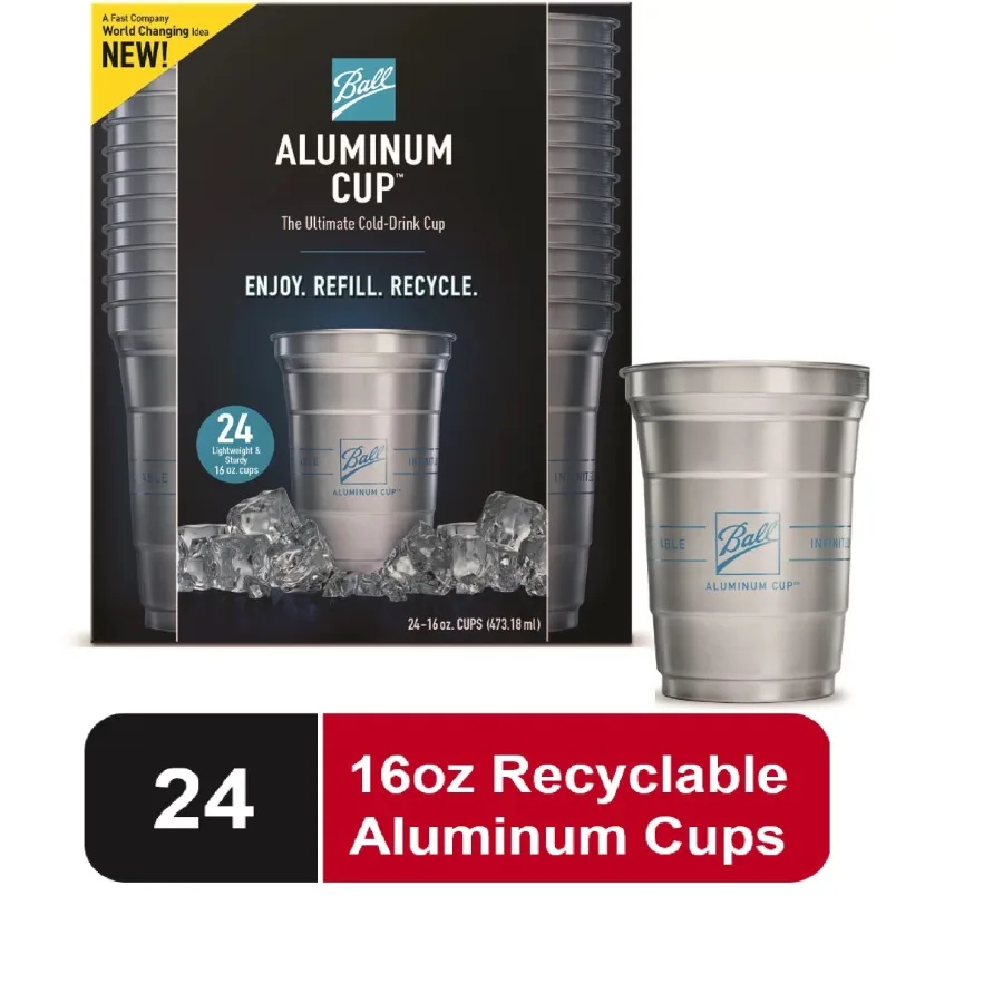 Aluminum Cup Disposable Recyclable Cold-Drink Cups 16 oz. Cups 24 Count